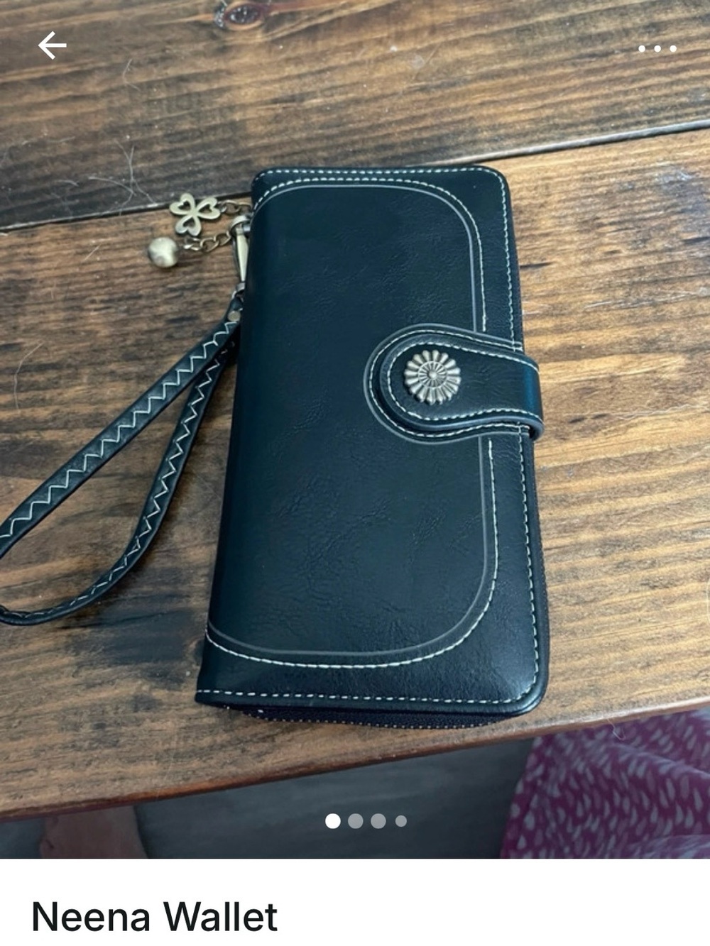 Neena Black Wristlet Wallet with Floral Snap Accent